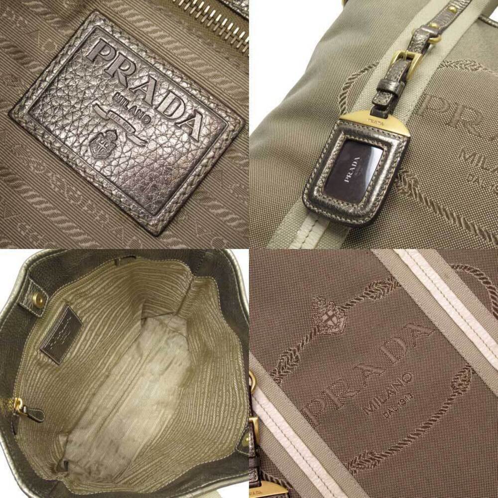 Prada Handbag Canvas Brown Leather Tote Bag - Picture 3 of 3